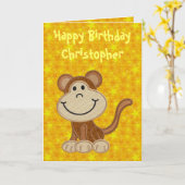 Carte Joyeux Anniversaire Petit Singe (Fleur jaune)