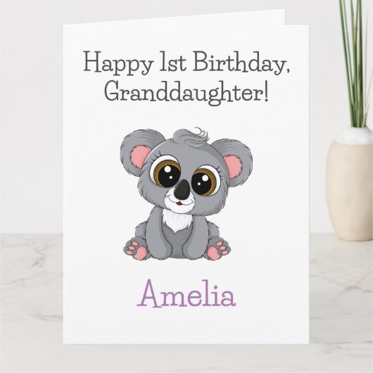 Carte Joyeux anniversaire, petite-fille Cute Koala (Devant)