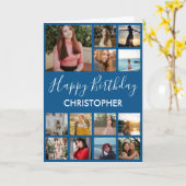 Carte Joyeux anniversaire Photo Collage 13 Photos Bleu (Fleur jaune)