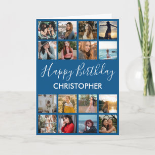Carte Joyeux Anniversaire Photo Collage 16 Photos Bleu