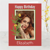 Carte Joyeux Anniversaire Photo personnalisée Bordure or (Fleur jaune)