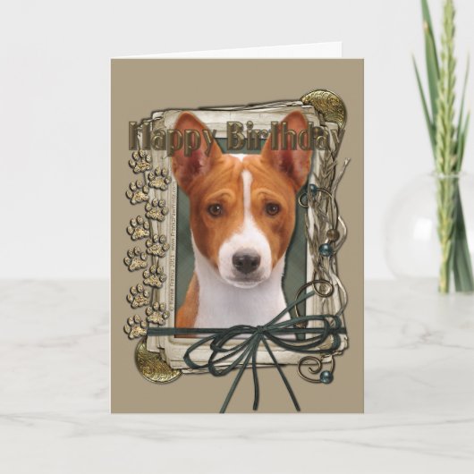 Carte Joyeux Anniversaire - Pierres de pierre - Basenji (Devant)