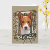 Carte Joyeux Anniversaire - Pierres de pierre - Basenji (Fleur jaune)