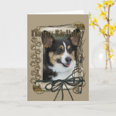 Carte Joyeux Anniversaire - Pierres de pierre - Corgi (Fleur jaune)