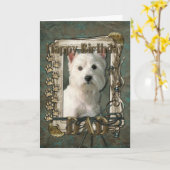Carte Joyeux Anniversaire - Pierres de pierre - Westie - (Fleur jaune)