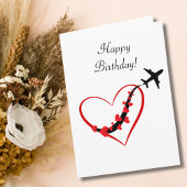 Carte Joyeux Anniversaire Pilote Voyage Coeurs d'avion