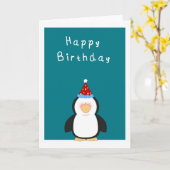 Carte Joyeux Anniversaire Pingouin mignon (Fleur jaune)