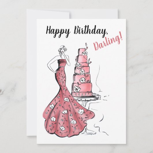 Carte Joyeux Anniversaire Pink Cake Illustration de mode (Devant)
