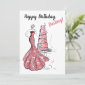 Carte Joyeux Anniversaire Pink Cake Illustration de mode (Debout devant)