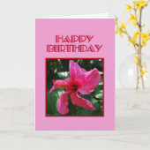 Carte Joyeux anniversaire Pink Hibiscus (Fleur jaune)