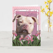Carte Joyeux anniversaire - Pitbull - fille du Jersey (Fleur jaune)