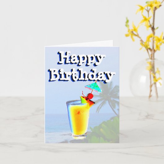 Carte Joyeux Anniversaire Plage Fun (Fleur jaune)