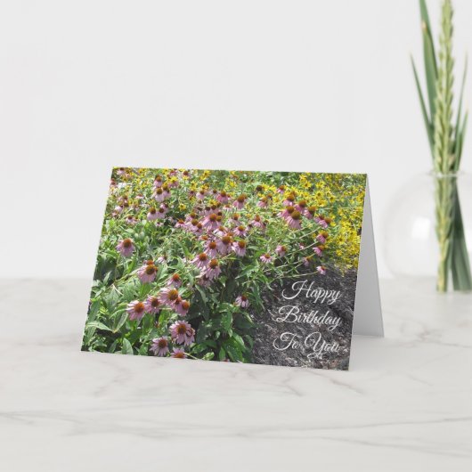 Carte Joyeux Anniversaire Plutôt Violet et Fleurs Jaunes (Devant)