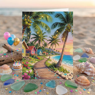 Carte Joyeux Anniversaire   Poème sur le thème tropical 