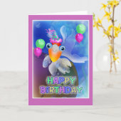 Carte Joyeux anniversaire Poisson style 002 (Fleur jaune)