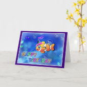 Carte Joyeux anniversaire Poisson style 013 (Fleur jaune)