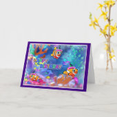 Carte Joyeux anniversaire Poisson style 014 (Fleur jaune)