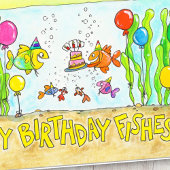 Carte Joyeux Anniversaire Poissons saluant