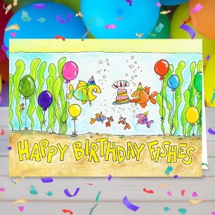 Carte Joyeux Anniversaire Poissons saluant