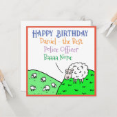 Carte Joyeux Anniversaire Police Officier Fun Sheep Desi (Devant/Arrière en situation)