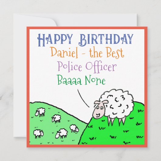 Carte Joyeux Anniversaire Police Officier Fun Sheep Desi (Devant)