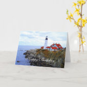 Carte Joyeux anniversaire, Portland Head Light House (Fleur jaune)