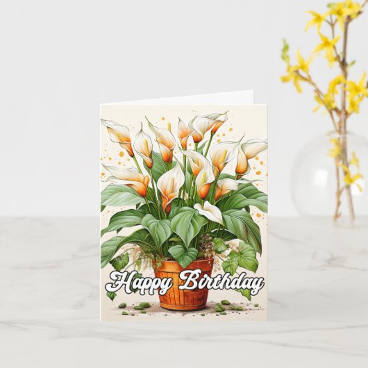 Carte Joyeux Anniversaire Posé belle Calla Lilies (Fleur jaune)