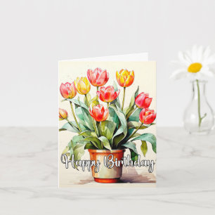 Carte Joyeux Anniversaire Poted Fleurs de Tulipes en fle