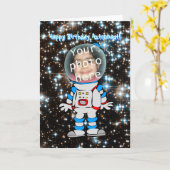 Carte Joyeux anniversaire pour l'enfant astronaute (Fleur jaune)