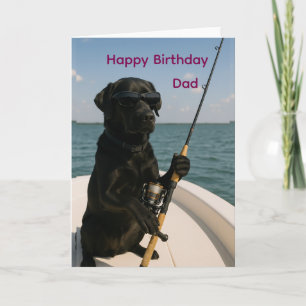 Carte Joyeux anniversaire pour papa, labrador noir pêche