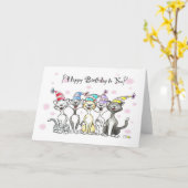 Carte Joyeux anniversaire pour vous (chats chantants) (Fleur jaune)