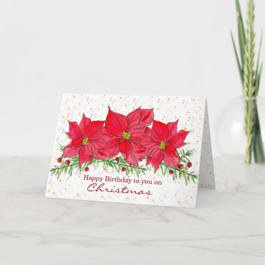 Carte Joyeux Anniversaire Pour Vous Sur Les Poinsettias  (Devant)