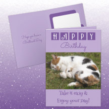 Joyeux anniversaire prenez facile chat photo viole