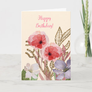 Carte Joyeux anniversaire Pretty Rose Aquarelle Fleurs