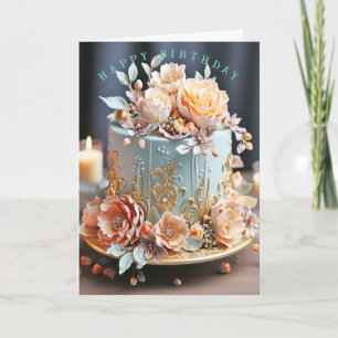 Carte Joyeux anniversaire Pretty Rose Flowers sur Blue C