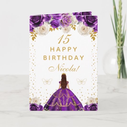 Carte Joyeux Anniversaire Princesse Fleurie Violette (Devant)