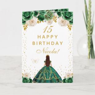 Carte Joyeux Anniversaire Princesse Florale Verte