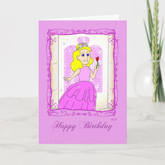 Carte Joyeux anniversaire : Princesse rose (Devant)