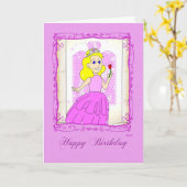Carte Joyeux anniversaire : Princesse rose (Fleur jaune)