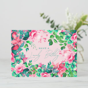 Carte Joyeux Anniversaire Printemps Été Jardin Floral Bl