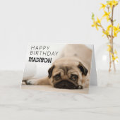 Carte Joyeux Anniversaire | Pug (Fleur jaune)