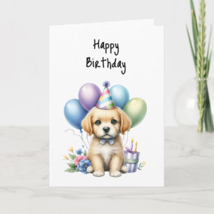 Carte Joyeux Anniversaire Puppy Woof Célébrer les ballon