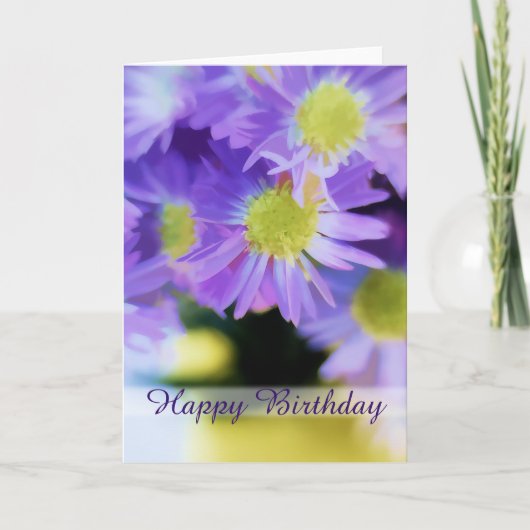 Carte Joyeux Anniversaire Purple Aster Bouquet Illustrat (Devant)