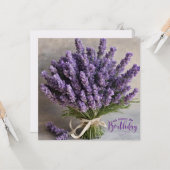 Carte Joyeux Anniversaire Purple Lavender Flowers Bouque (Devant/Arrière en situation)