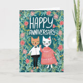 Carte Joyeux Anniversaire Purr-fect Pair Cats Floral (Devant)