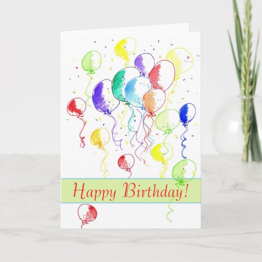 Carte Joyeux anniversaire Rainbow Balloons Aquarelle (Devant)