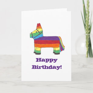 Carte Joyeux anniversaire Rainbow Donkey Pinata Fiesta P