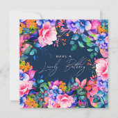 Carte Joyeux anniversaire Rainbow Garden Floral Navy (Devant)