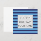 Carte Joyeux Anniversaire rayé bleu et bleu clair (Devant / Derrière)