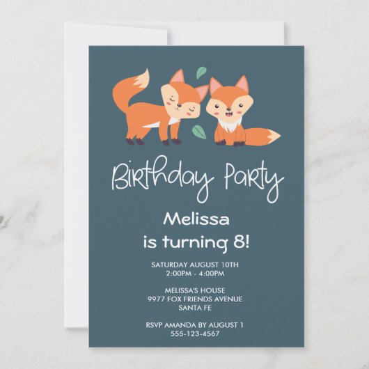 Carte Joyeux Anniversaire Renards Orange Mignons (Devant)